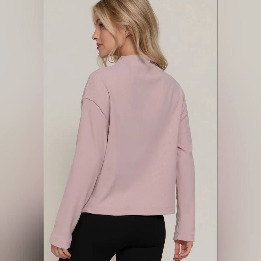 Long Sleeve Visible Overlocked Seams Detail Brushed Rib Top - Picture 4 of 4